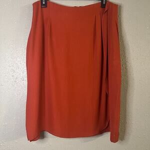 Vtg Saks Fifth Avenue The Works 100% Silk Faux Wrap midi Skirt Sz14 Dark Orange